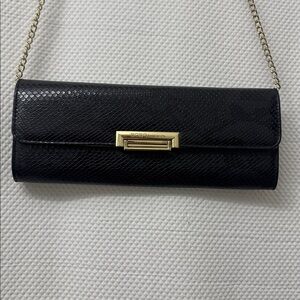 BCBG Generation Carly Crossbody Black Clutch with Gold Accents
